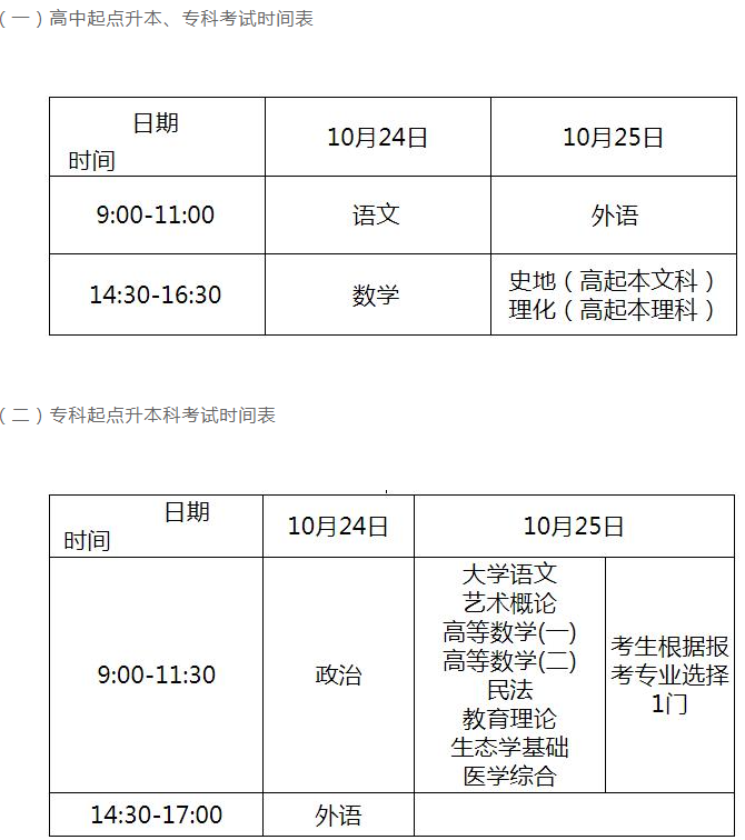 泰安成人高考考試時間2020？