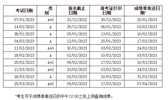 2023年江西1月雅思考試時間