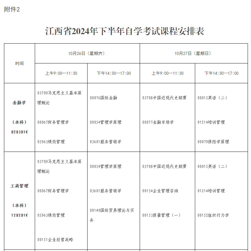 2024年10月江西省自學(xué)考試考試安排 2024年10月江西省自學(xué)考試考試安排